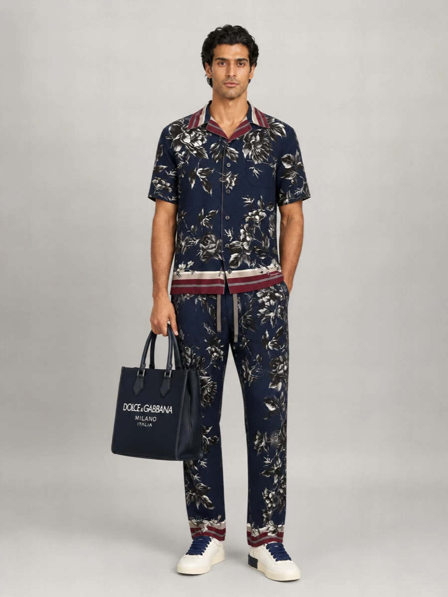 Dolce&Gabbana Silk Peonie Print Wide-Leg Track Pants