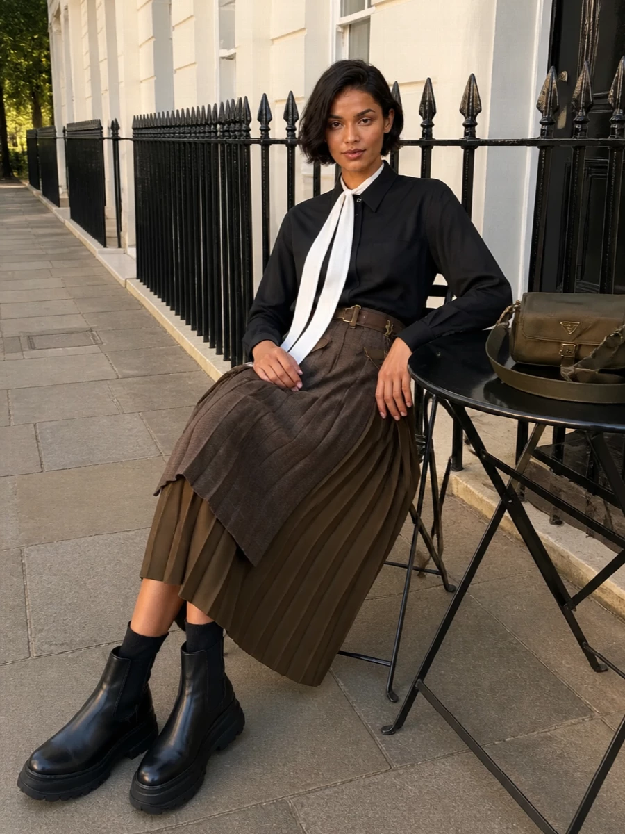 Sacai skirt black scarf shirt platform boots
