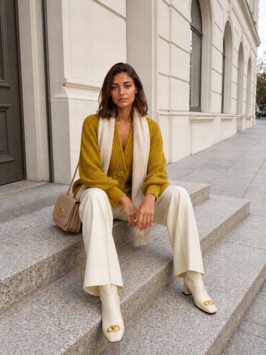 Valentino cardigan buttercream wide leg trousers