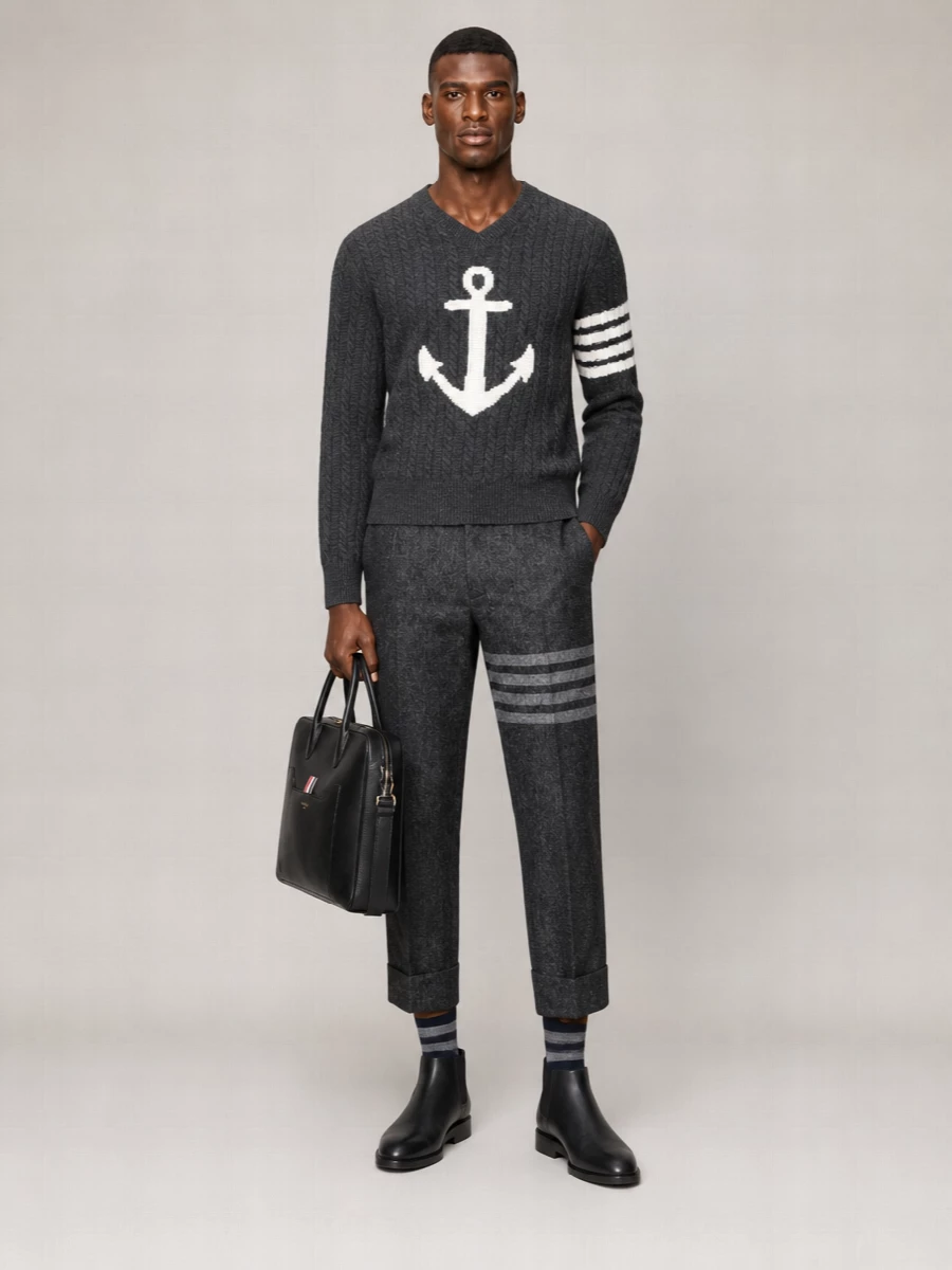 Thom Browne Cable-Knit Merino Wool Crewneck Sweater