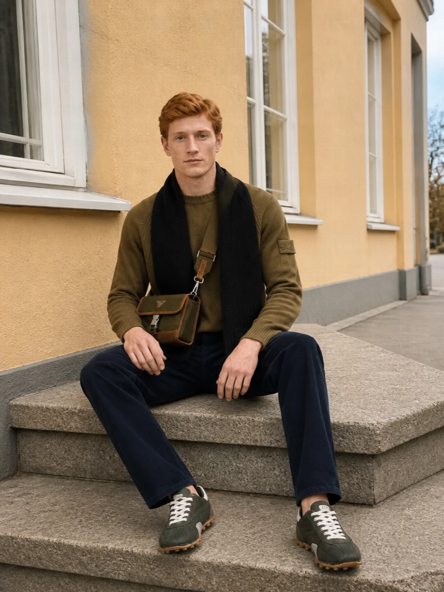 Stone island knit navy cord trousers outfit