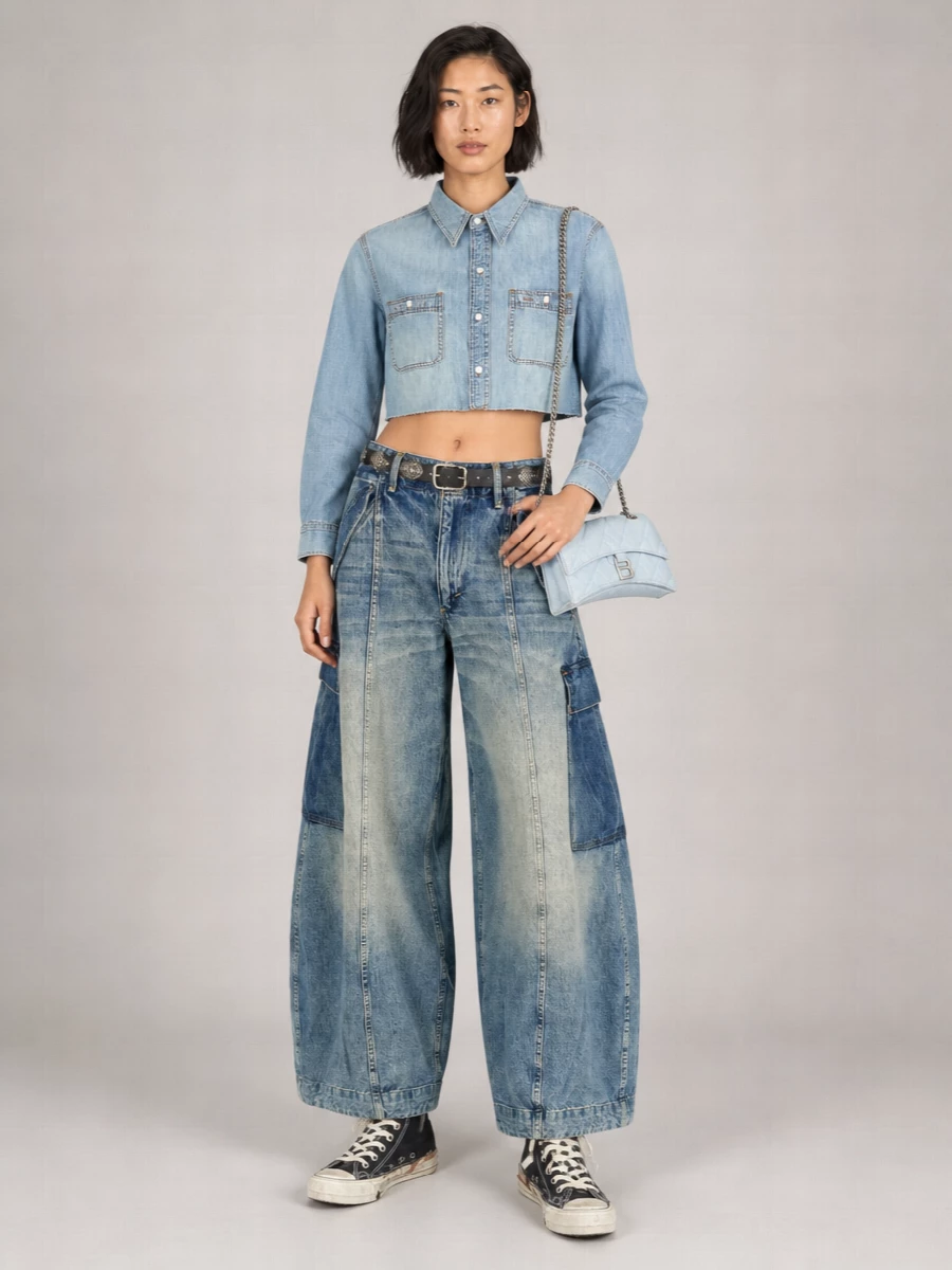 Balenciaga Crush Small Denim Quilted Shoulder Bag