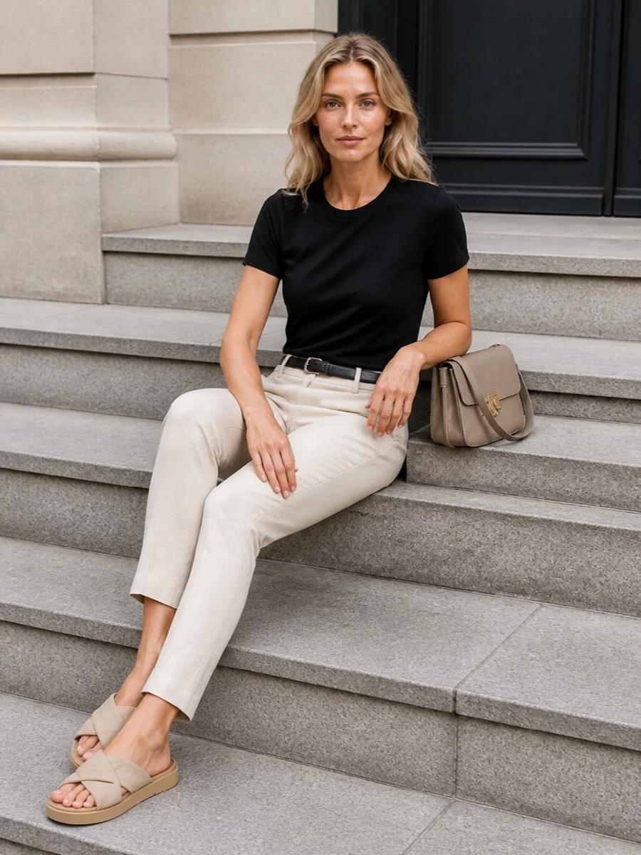 Fabiana filippi beige trousers black tee outfit