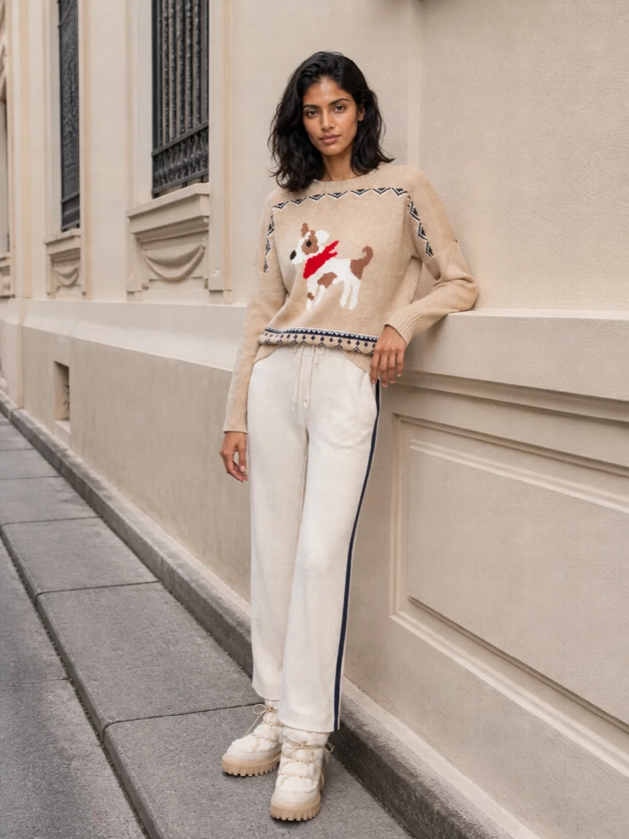 Weekend max mara dog sweater wide leg knit trousers