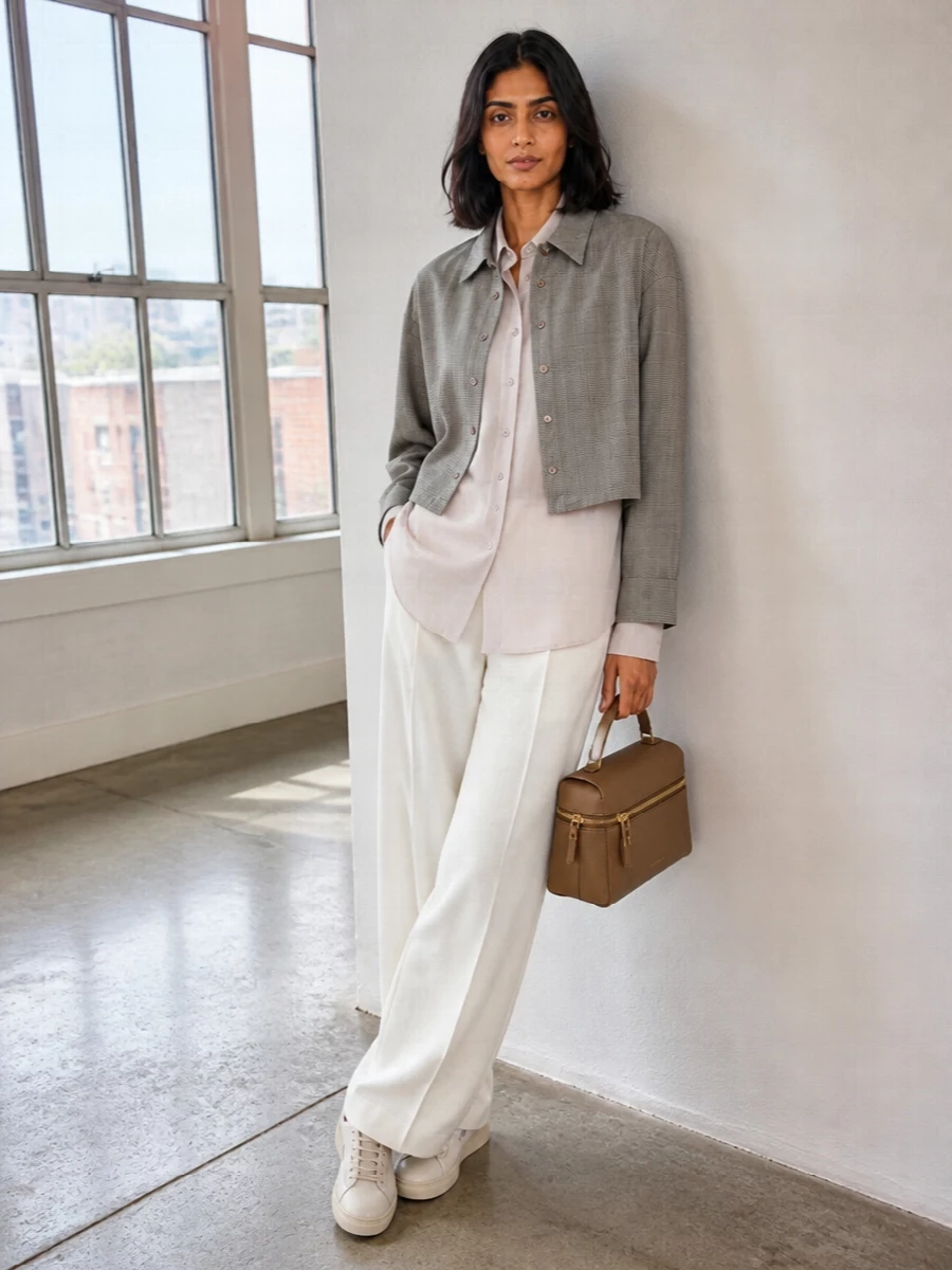 Frankie shop cropped jacket ivory wide trousers