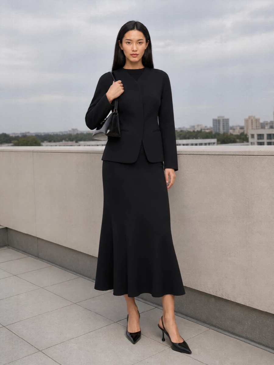 Jacquemus black blazer midi dress heels