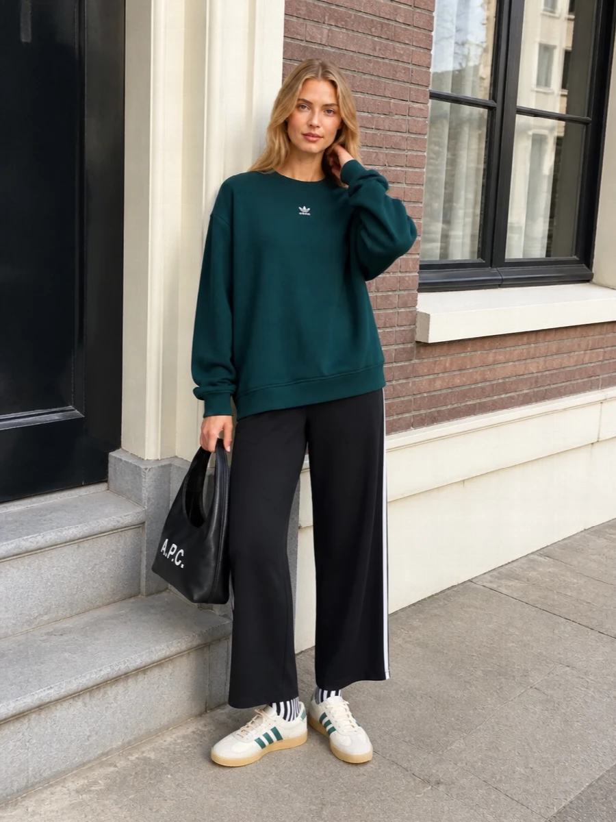 Adidas teal sweatshirt black wide leg track pants