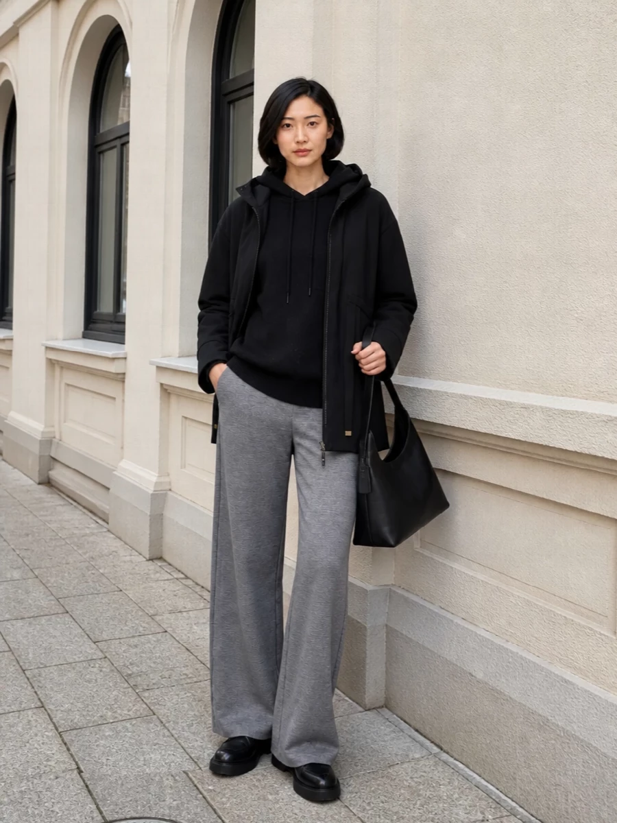 Max mara parka wide leg trousers outfit
