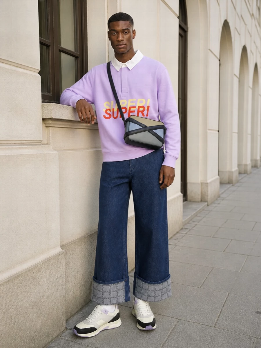 Jw anderson rugby wide leg jeans saint laurent runners