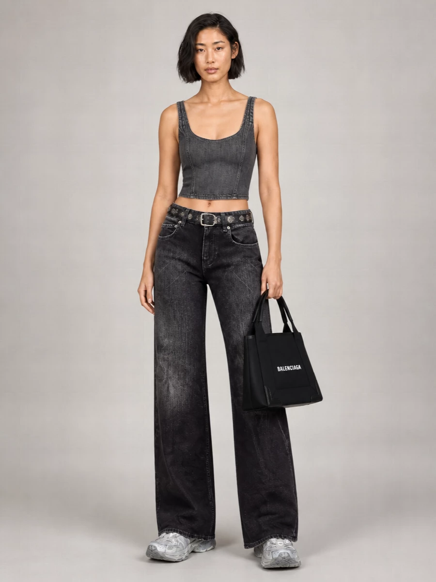Balenciaga Denim Mid-Rise Wide-Leg Jeans