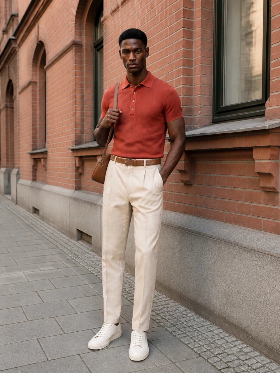 Brunello cucinelli terracotta polo beige trouser