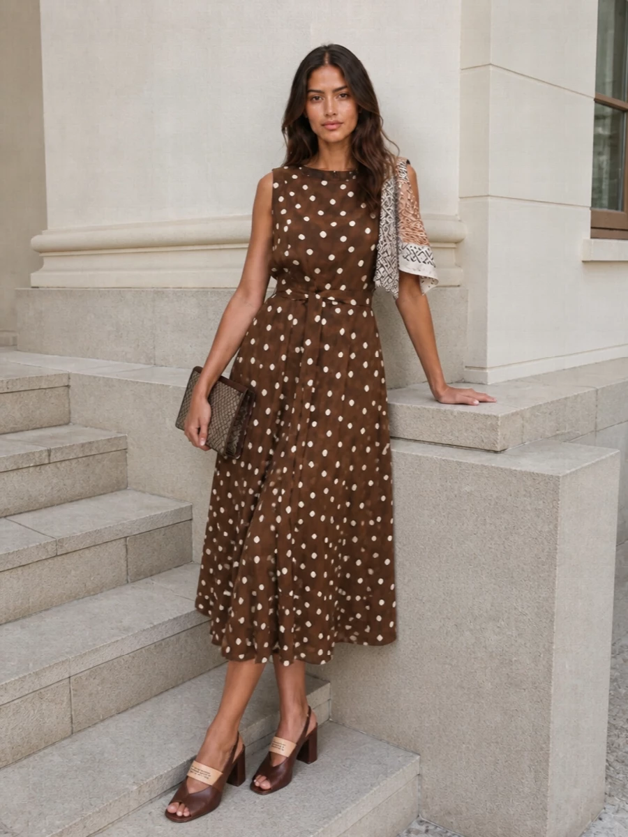 Max mara polka dot midi dress brown slingbacks