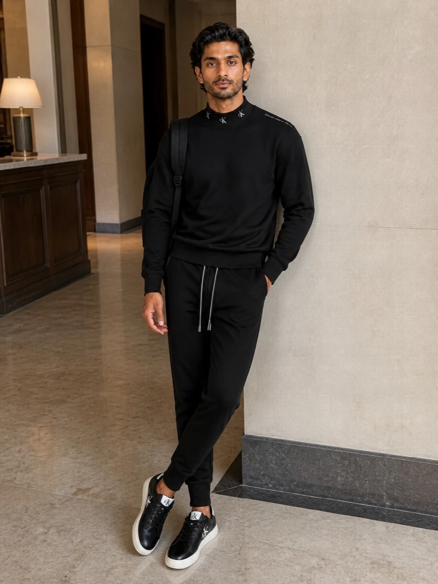 Calvin klein black sweatshirt jogger outfit