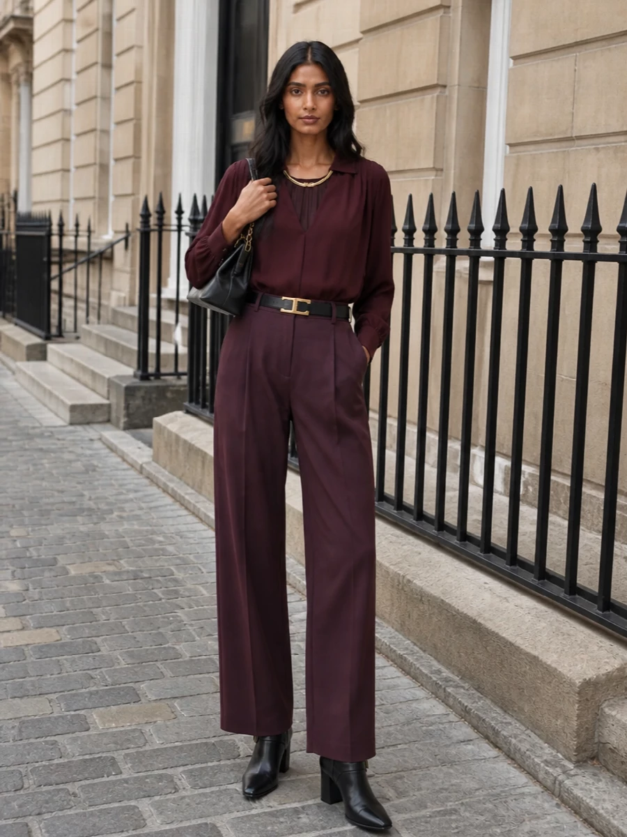 Elisabetta franchi plum wide leg trousers outfit
