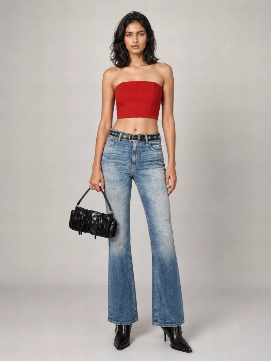 Acne Studios Denim High-Rise Skinny Bootcut Jeans