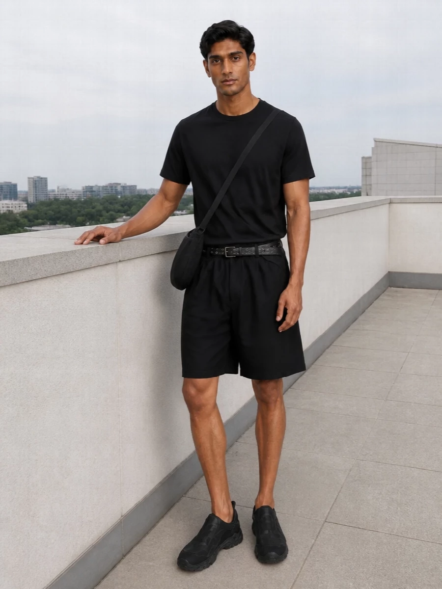 Our legacy black shorts outfit trail sneakers