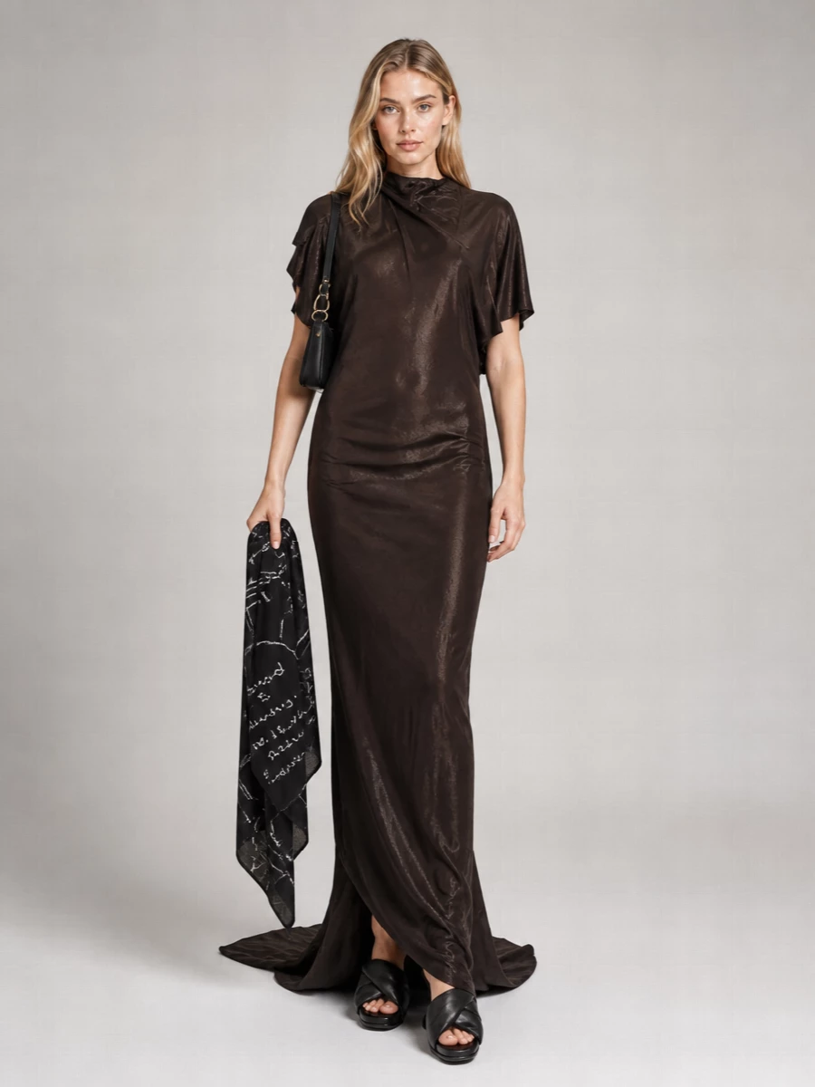 Rick Owens Cupro Fitted Long Gown