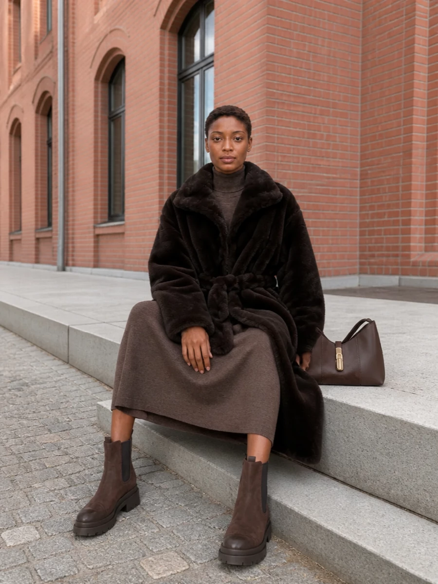 Frankie shop faux fur coat brown knit dress