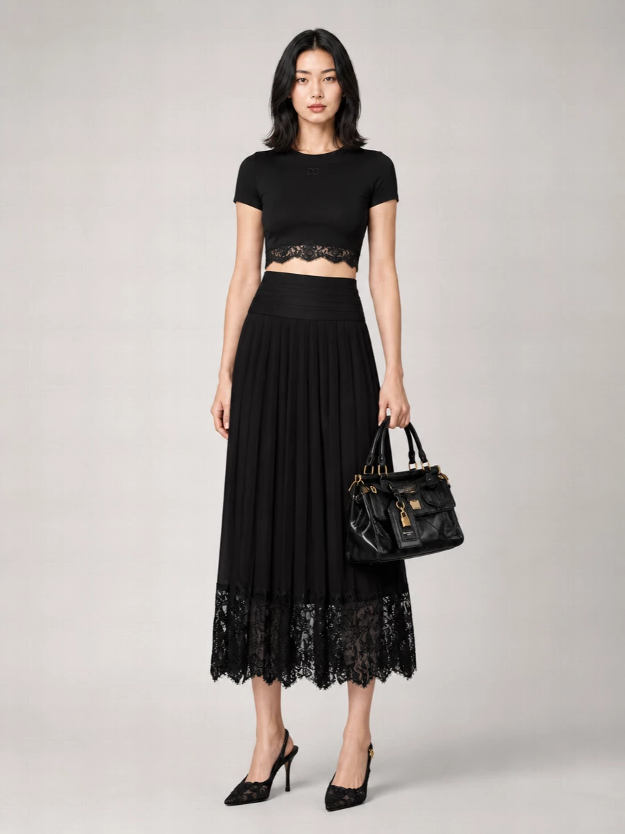 Dolce&Gabbana Floral Lace Trim Short-Sleeve T-Shirt