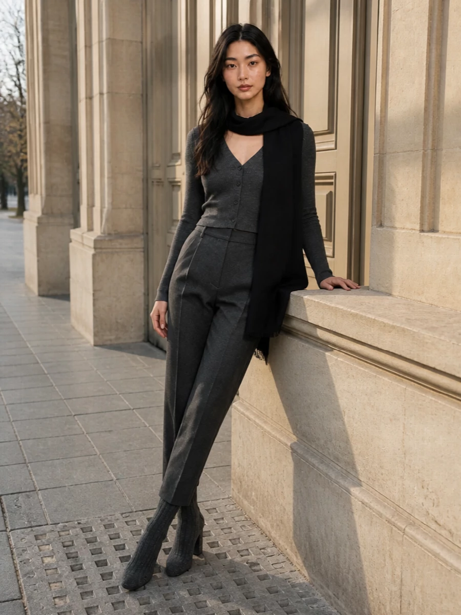 Brunello cucinelli charcoal cardigan tailored trousers