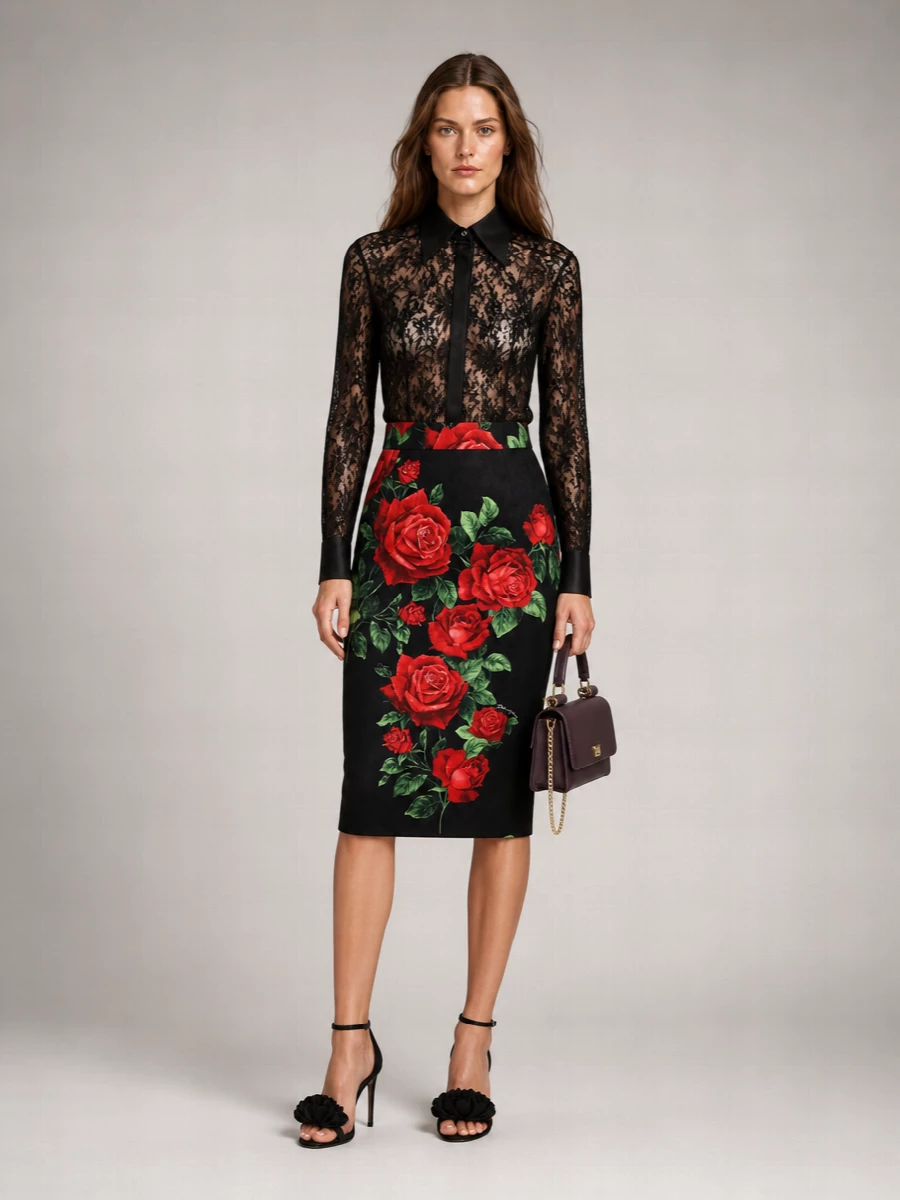 Dolce&Gabbana Floral-Print High-Rise Midi Pencil Skirt