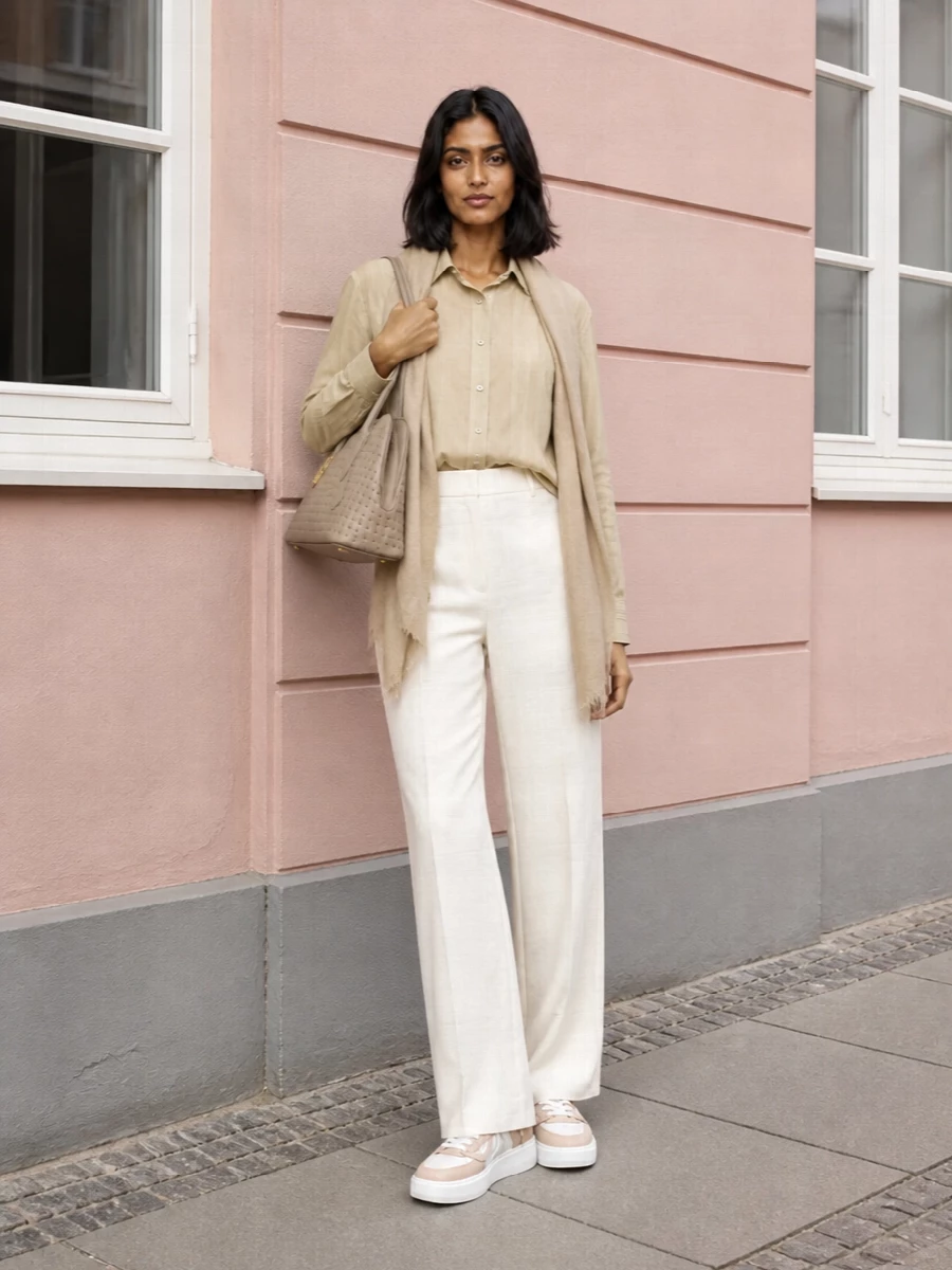 Stella mccartney sand shirt ivory wide leg trousers