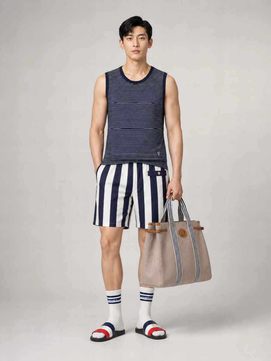 Ami Paris Striped Swim Shorts