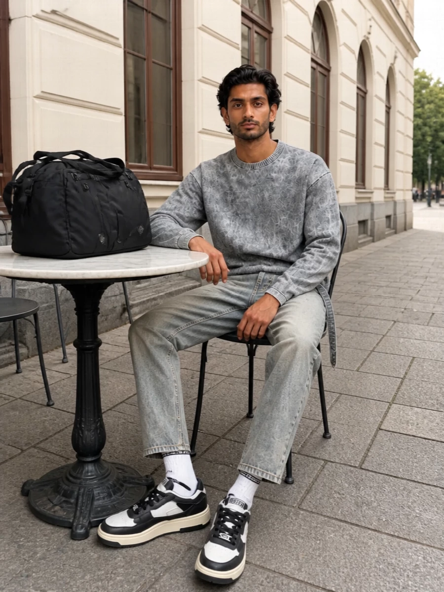 Diesel washed grey sweatshirt straight jeans outfit