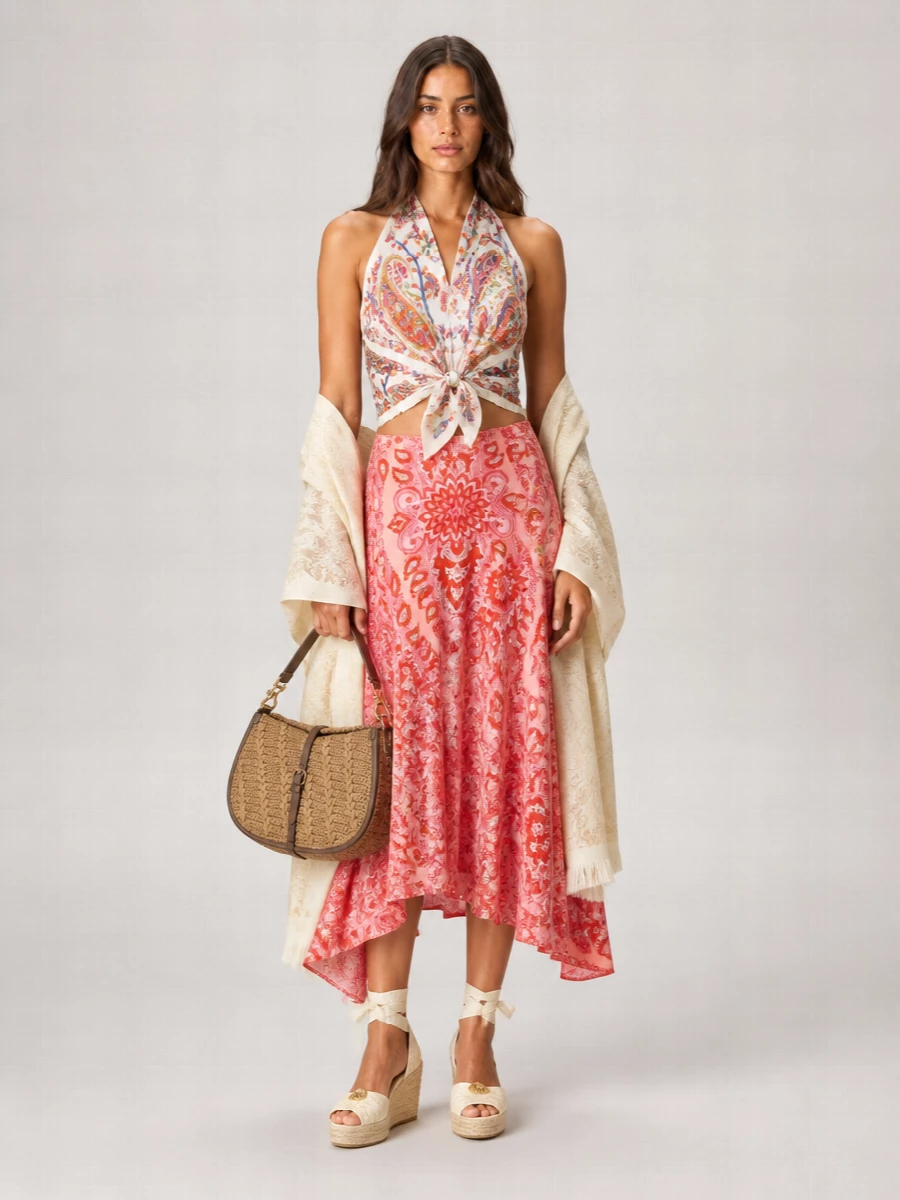 Etro Printed Asymmetric Cotton Midi Skirt