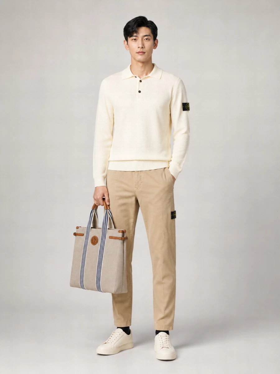 Stone Island Fine-Knit Cotton Long-Sleeve Polo Shirt