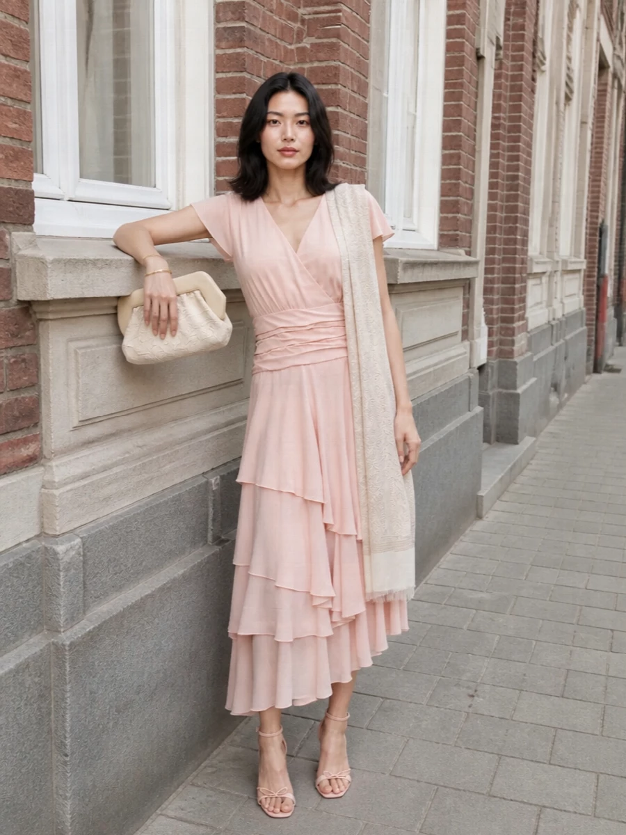 Lardini blush midi dress ferragamo sandals