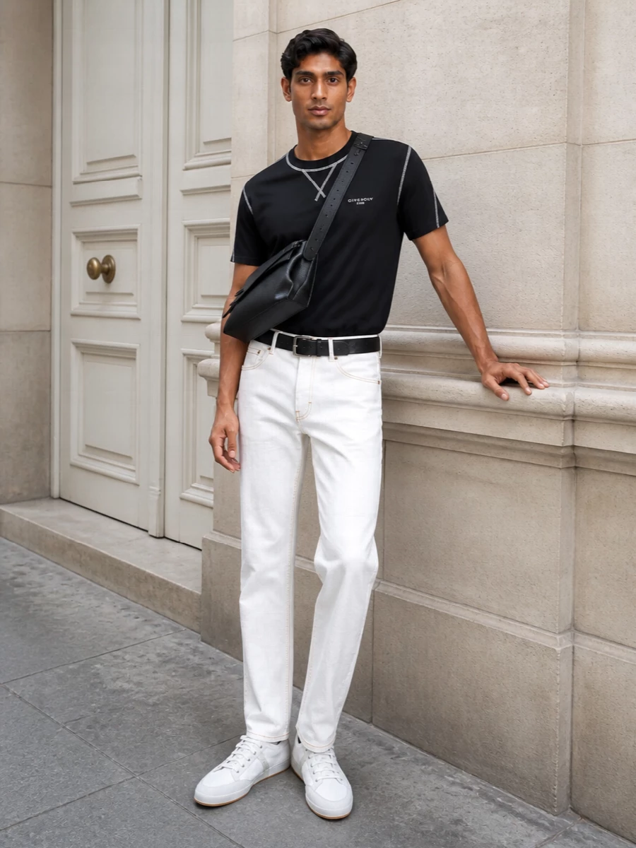 Givenchy white jeans black tee sneakers outfit