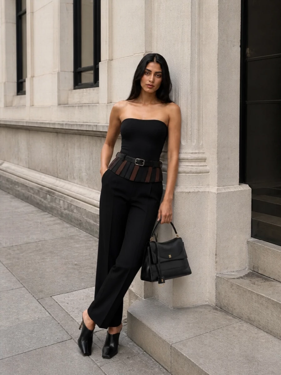 Alaia black trousers bodysuit evening outfit