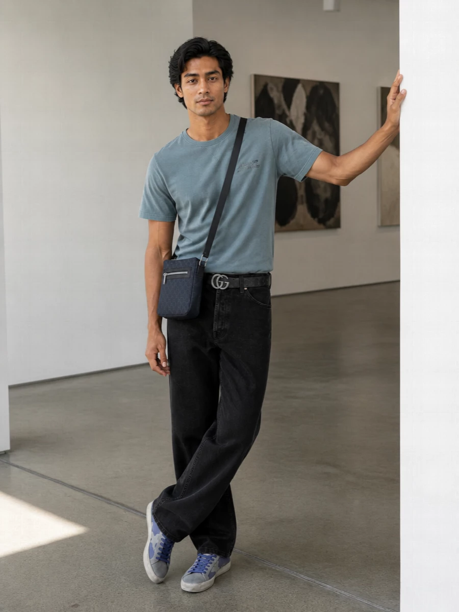 Golden goose tee black jeans gucci crossbody