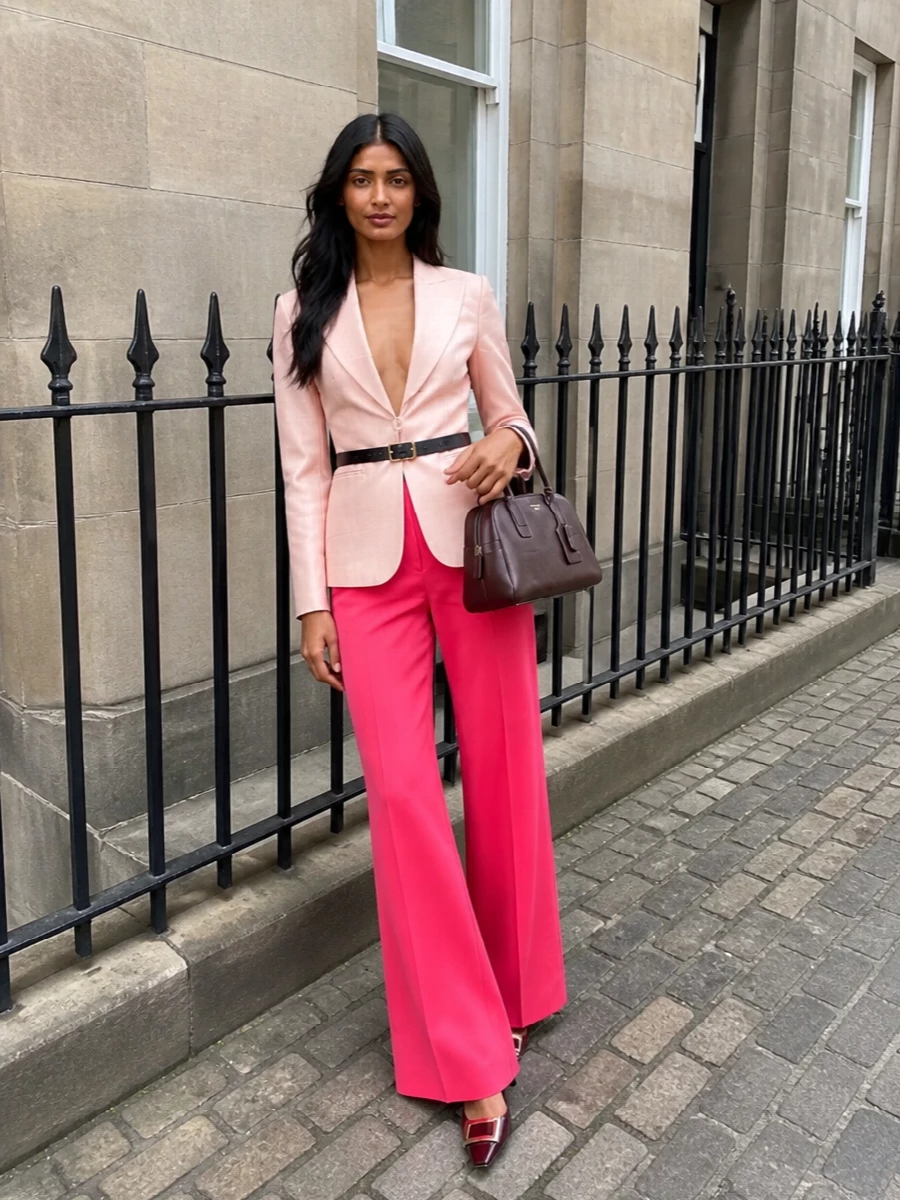 Magda butrym pink trousers gucci blazer outfit