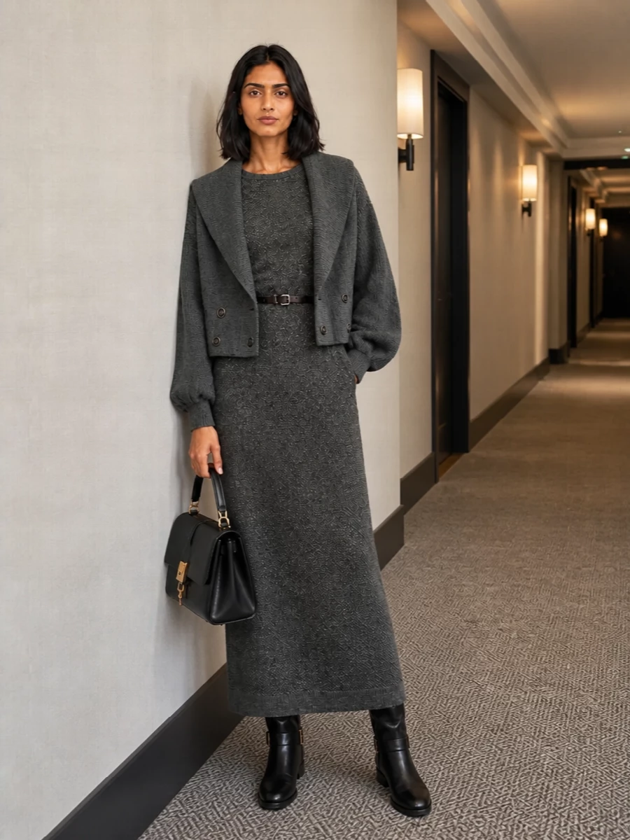 Dolce gabbana cropped jacket maxi dress outfit