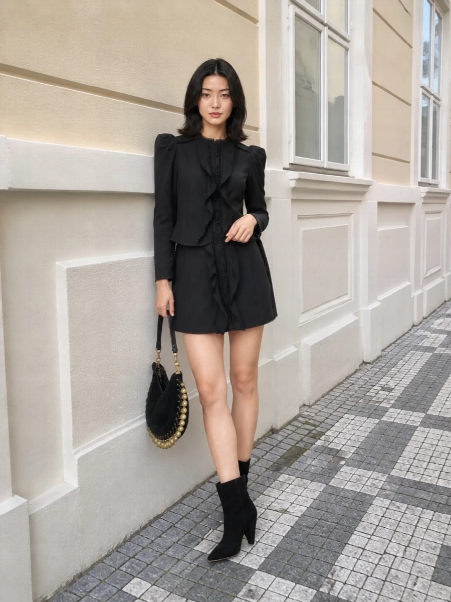 Isabel marant black ruffled jacket mini dress