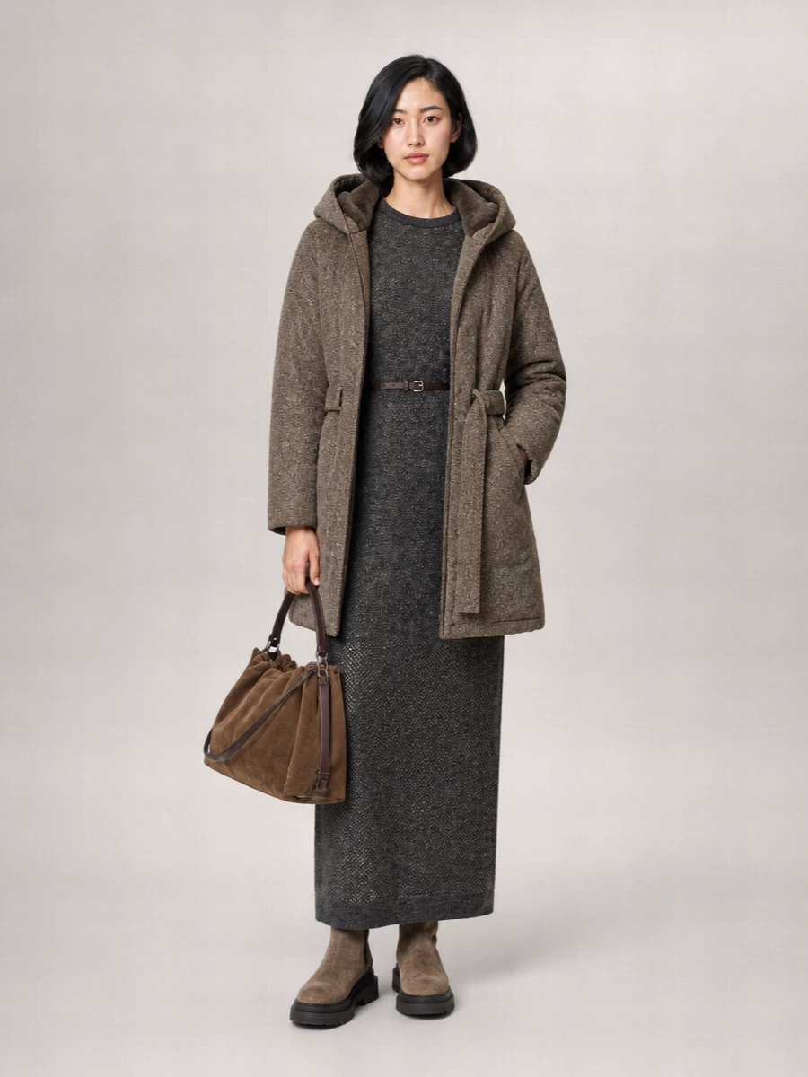 Brunello Cucinelli Down Belted Hooded Parka Coat
