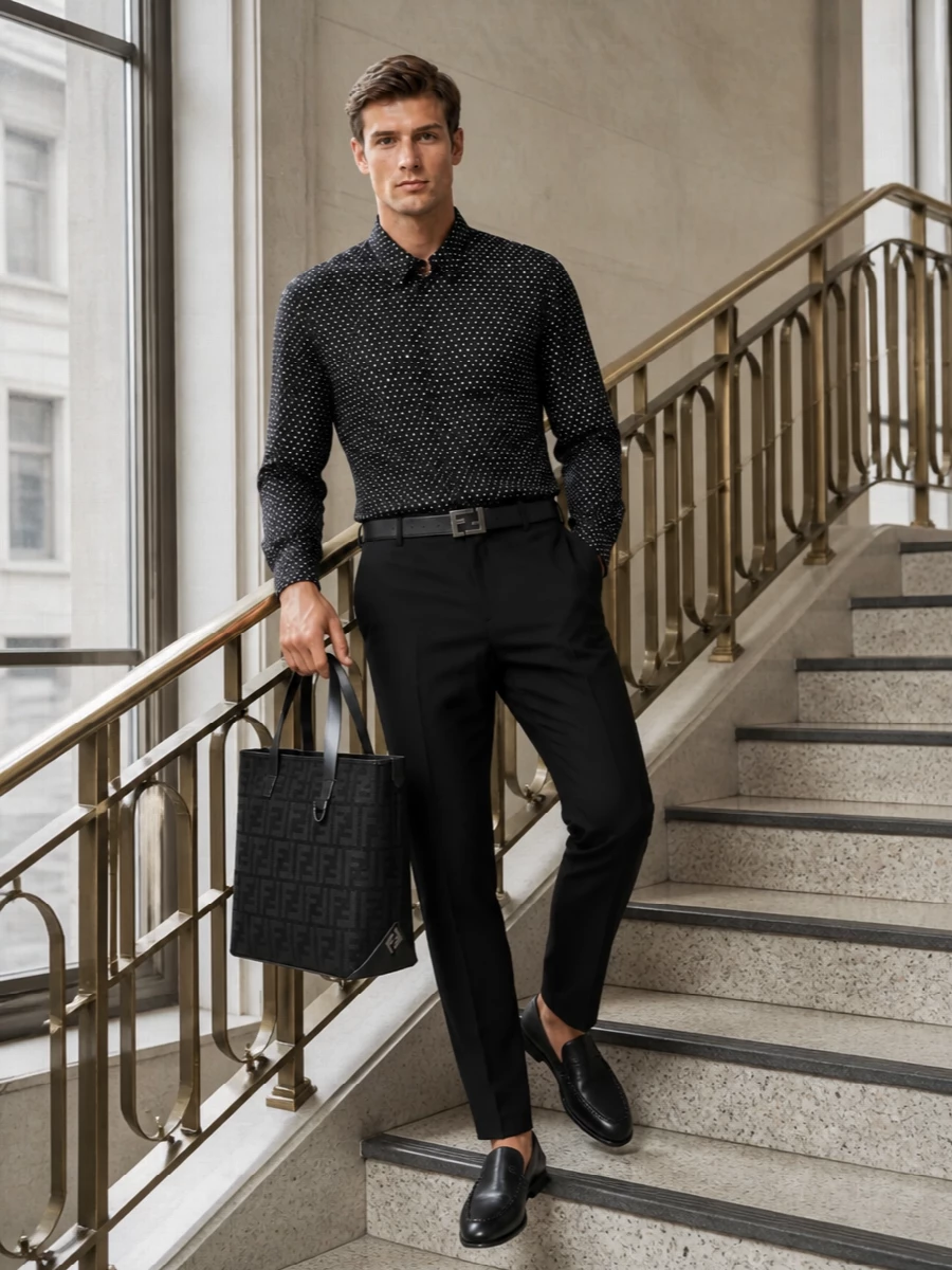 Fendi polka dot shirt black tailored trousers
