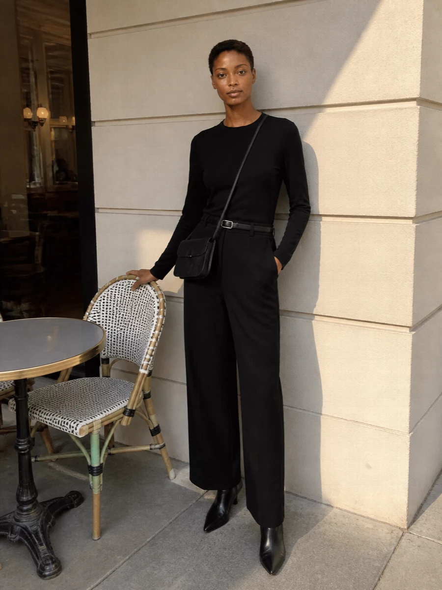Lemaire black wide leg trousers minimal styling