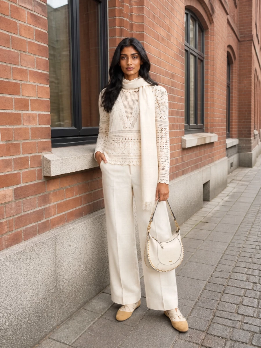Isabel marant crochet blouse ivory wide leg trousers