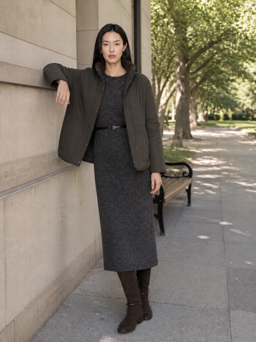 Brunello cucinelli charcoal knit dress riding boots