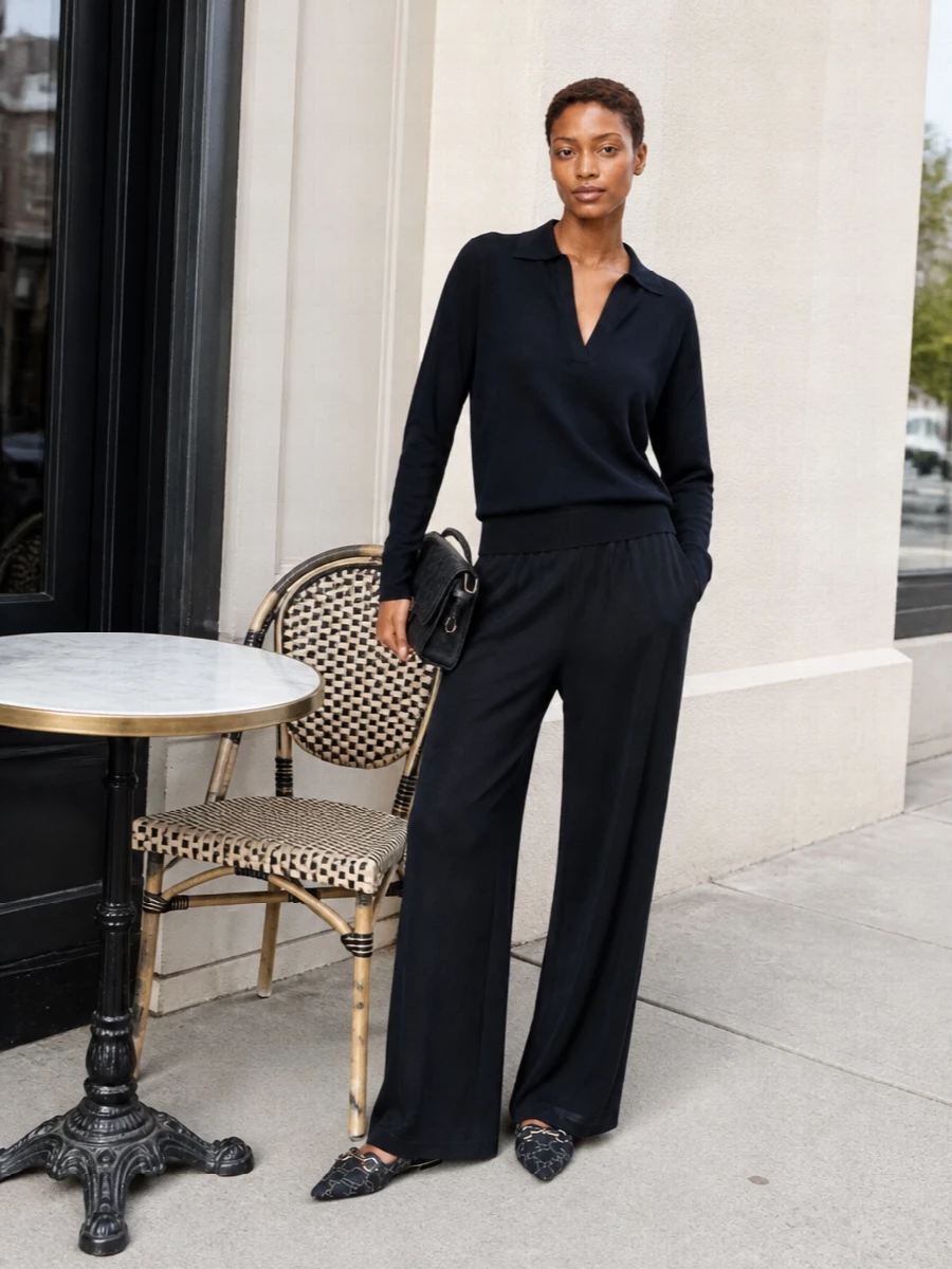 Gucci navy wide leg trousers knit loafers
