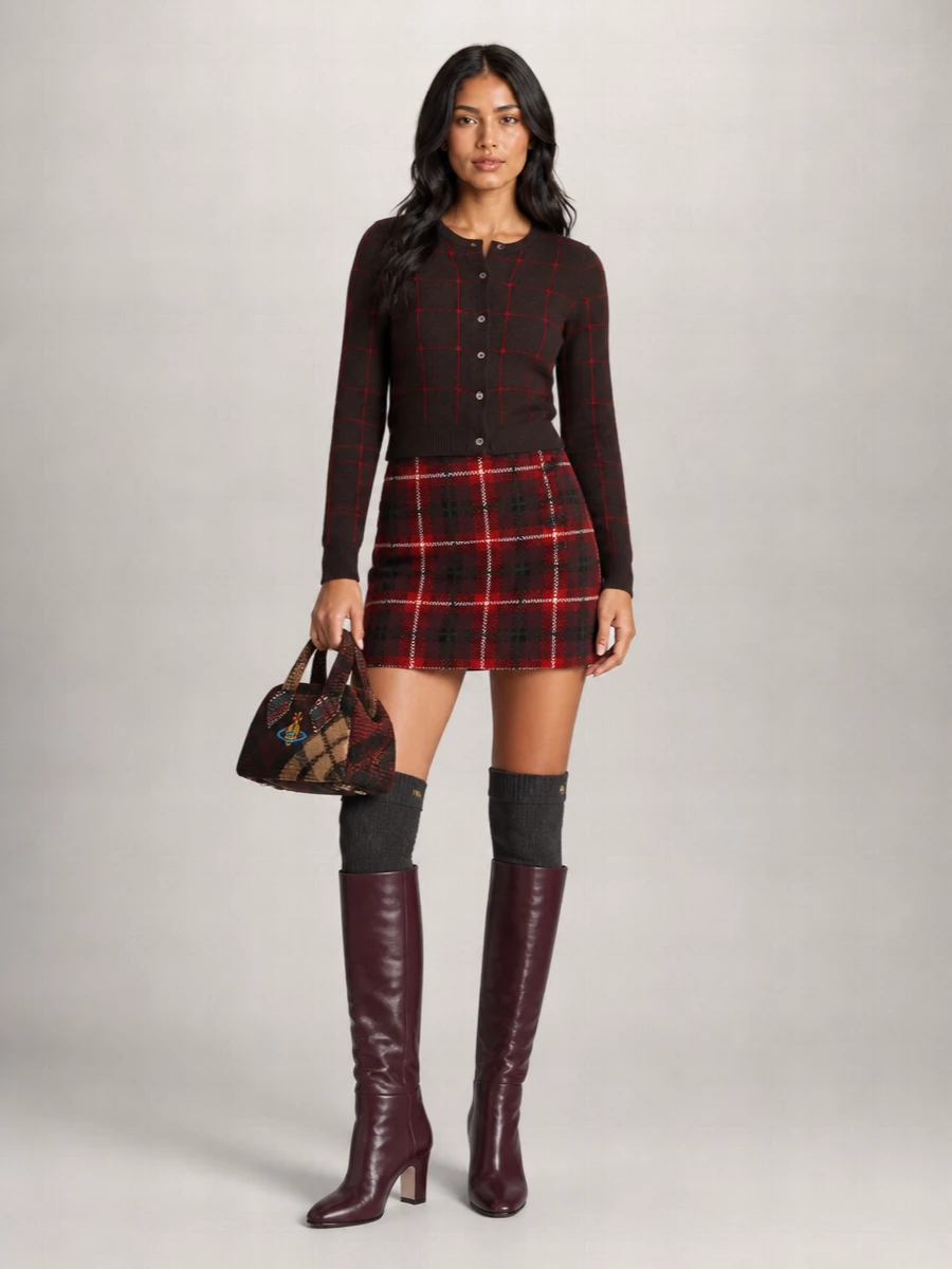 Guest In Residence Wool Cashmere Tartan Asymmetric Mini Skirt