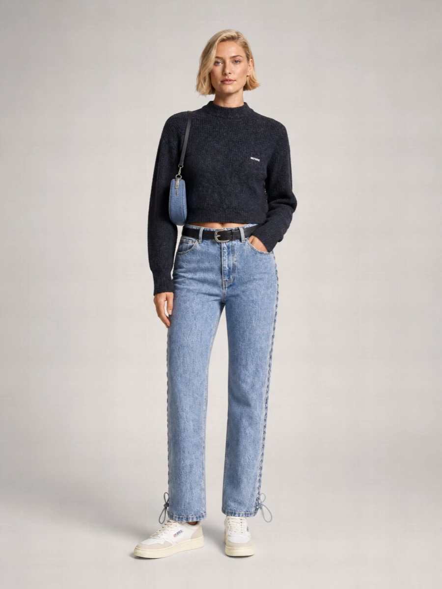 Rotate Denim High-Rise Straight-Leg Trousers
