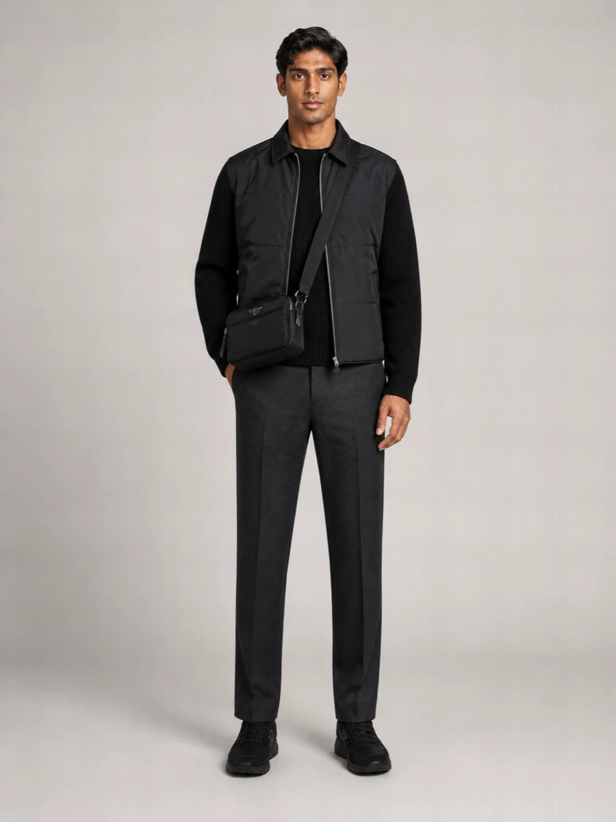 Prada Wool Ribbed Knit Padded Jacket