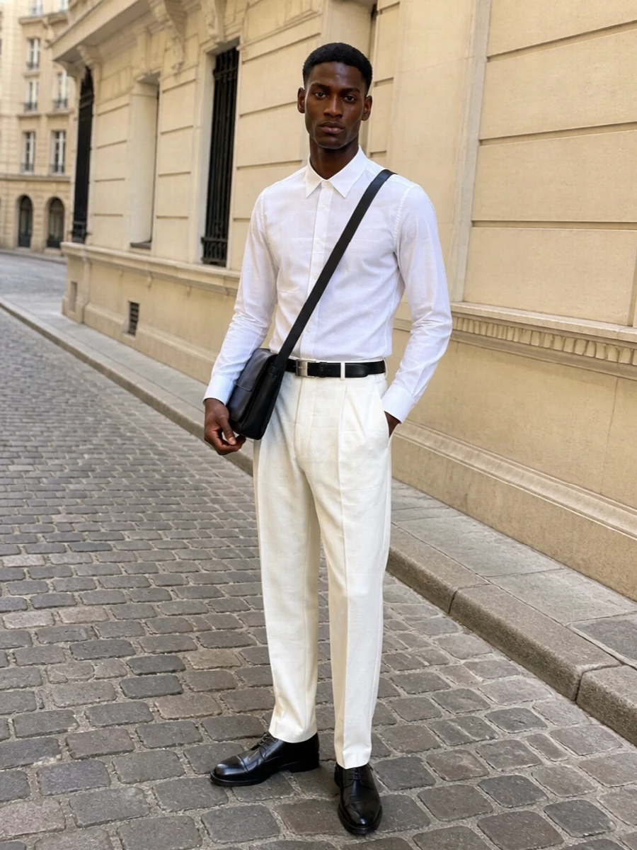 Dsquared2 white shirt pleated trousers outfit