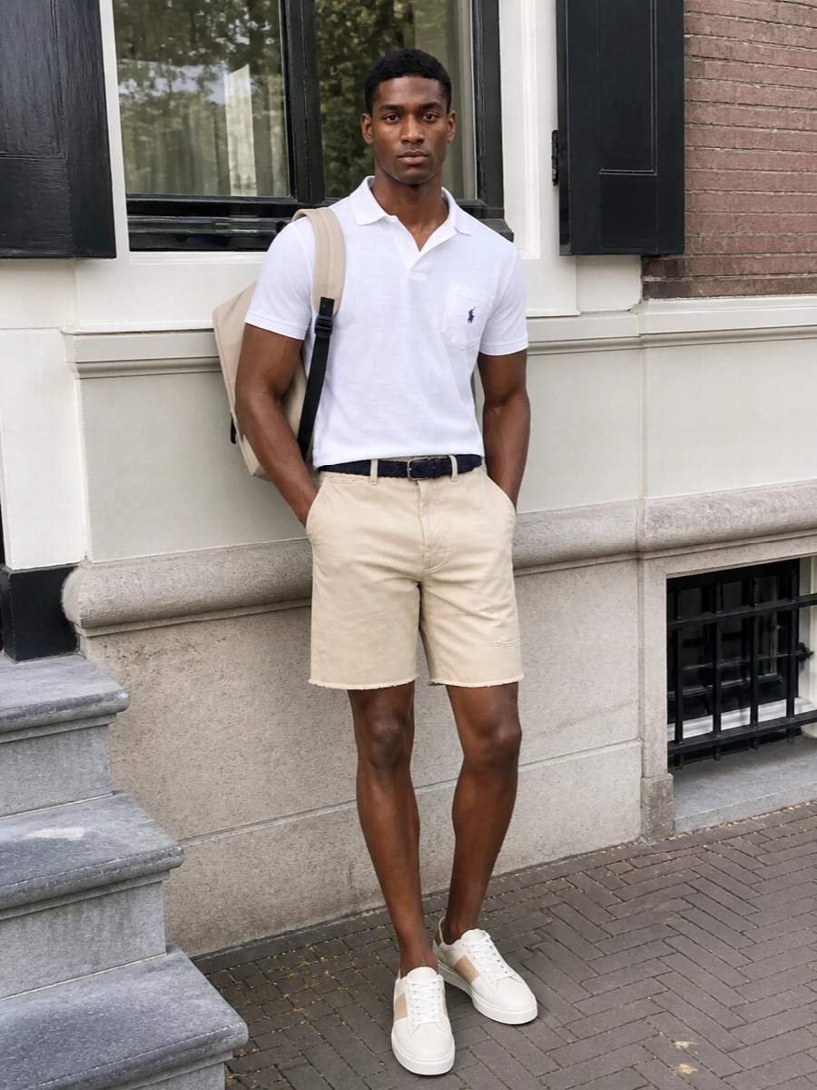 Polo ralph lauren beige shorts white polo outfit