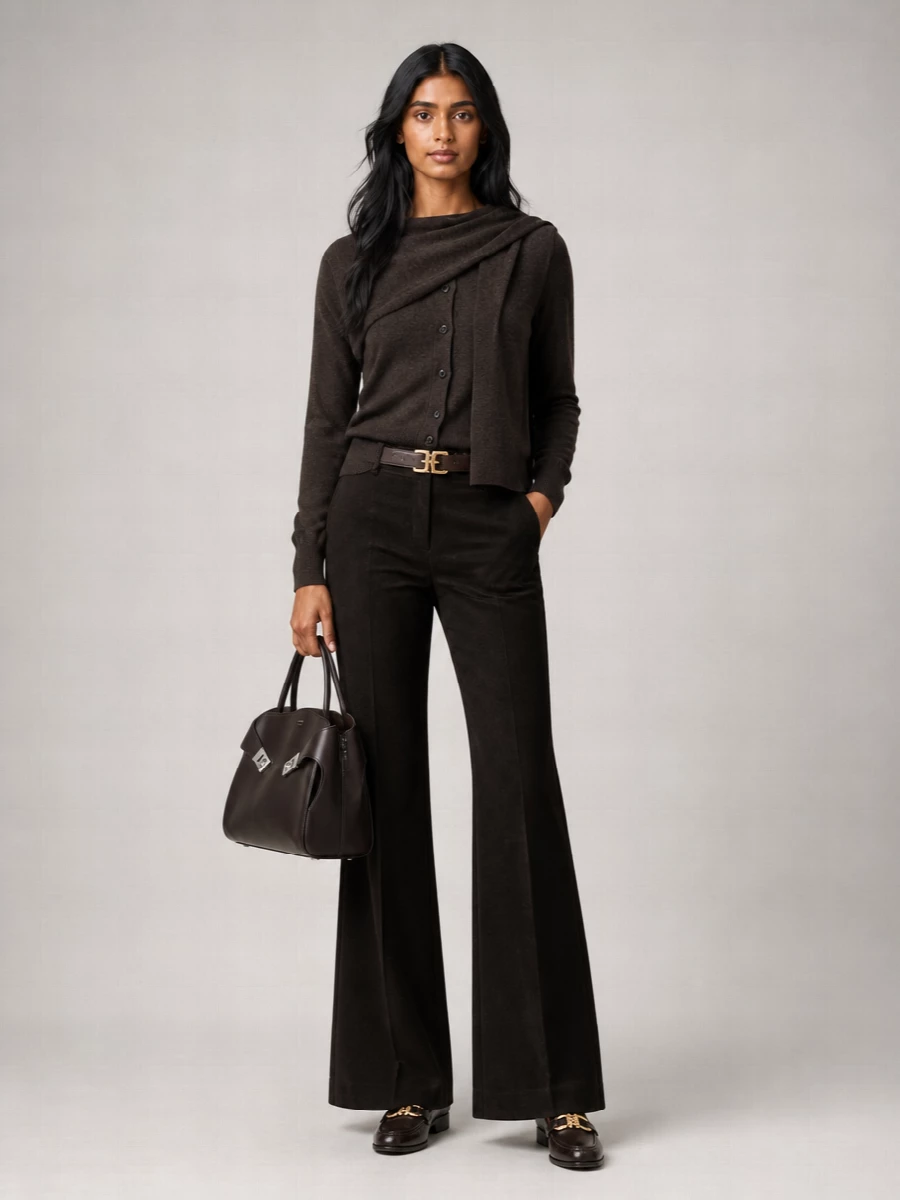 Ferragamo Striped High-Rise Flared Velvet Trousers
