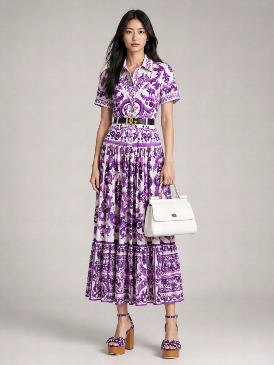 Dolce&Gabbana Silk Maiolica Print Short-Sleeve Shirt